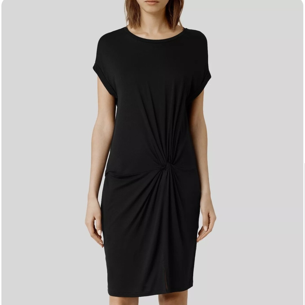 All Saints Black Twist Front Jersey Dress